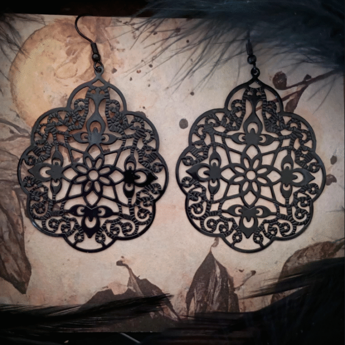 Μαύρα Gothic Μεταλλικά Σκουλαρίκια Hollow Flowers