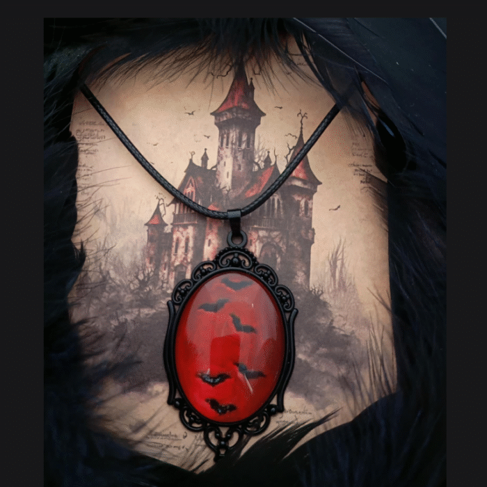 Μαύρο Gothic Vintage Οβάλ Μενταγιόν Vampire Bats