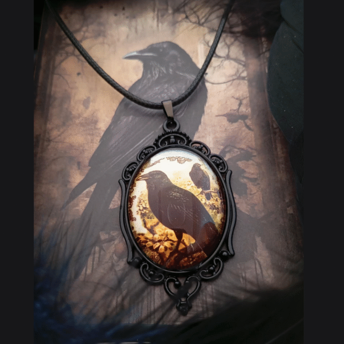 Μαύρο Gothic Vintage Οβάλ Μενταγιόν Black Ravens