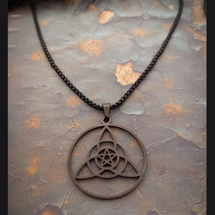 Μαύρο Ατσάλινο Μενταγιόν Celtic Pentagram Triquetra