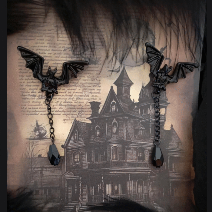 Μαύρα Gothic Σκουλαρίκια Black Crystal Bats