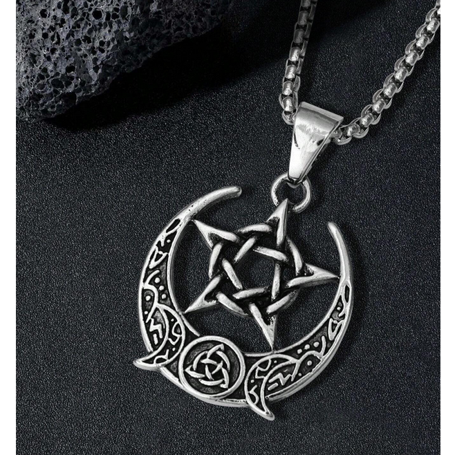 Ατσάλινο Μενταγιόν Triple Moon Triquetra Pentagram