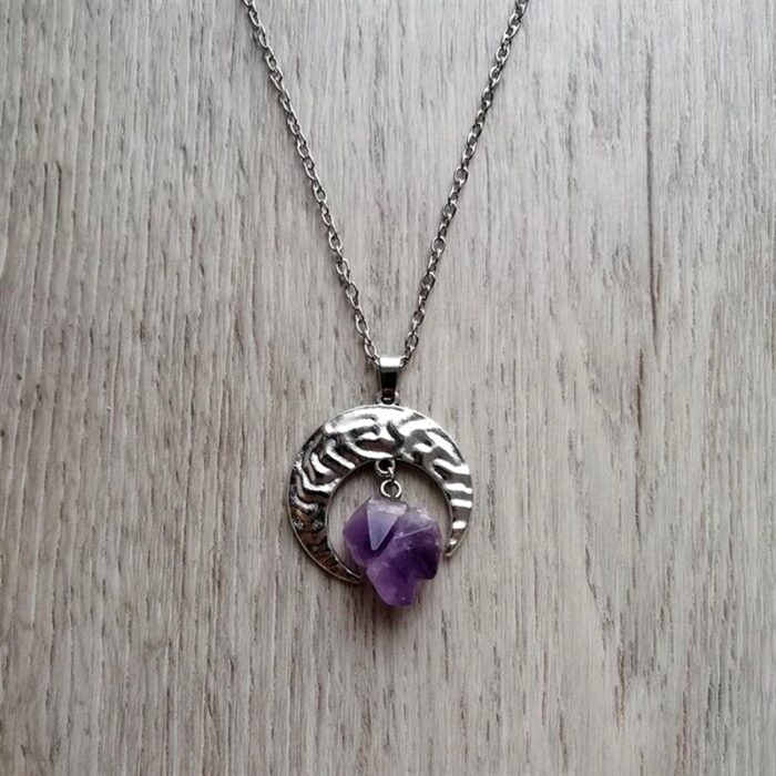 Ασημί Mystic Μενταγιόν Amethyst Crescent
