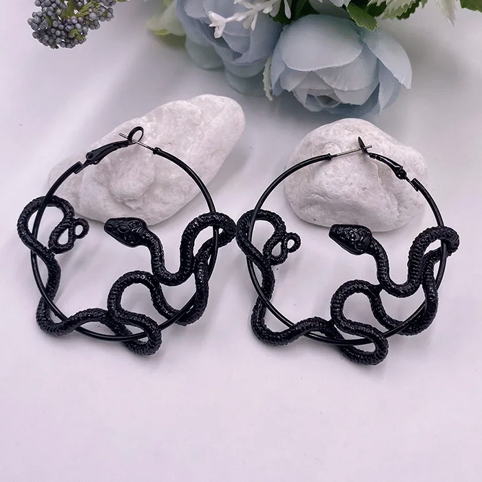 Μαύρα Gothic Σκουλαρίκια Κρίκοι Entwined Serpents