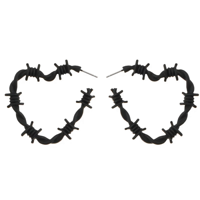 Μαύρα Gothic Σκουλαρίκια Barbed Wire Hearts