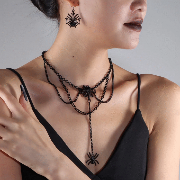 Gothic Μαύρο Set Κολιέ Σκουλαρίκια Spider Web