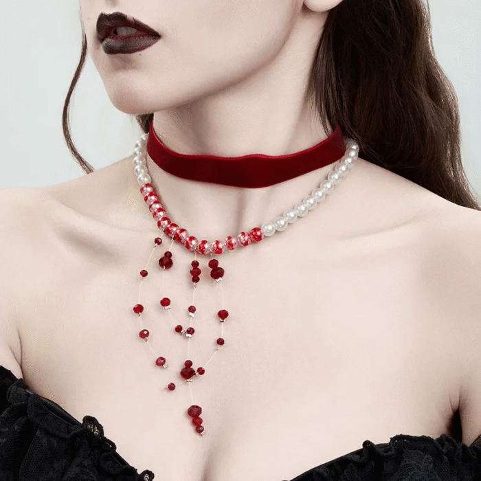 Gothic Set Βελούδινο Choker & Vampire Blood Pearls