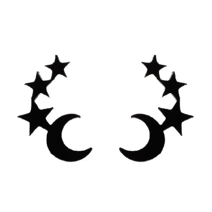 Ατσάλινα Μαύρα Μικρά Σκουλαρίκια Studs Crescent Stars