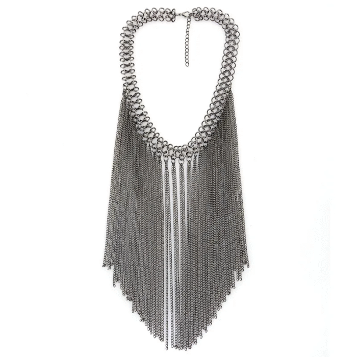 Gunmetal Gothic Punk Statement Κολιέ με Λεπτές Αλυσίδες