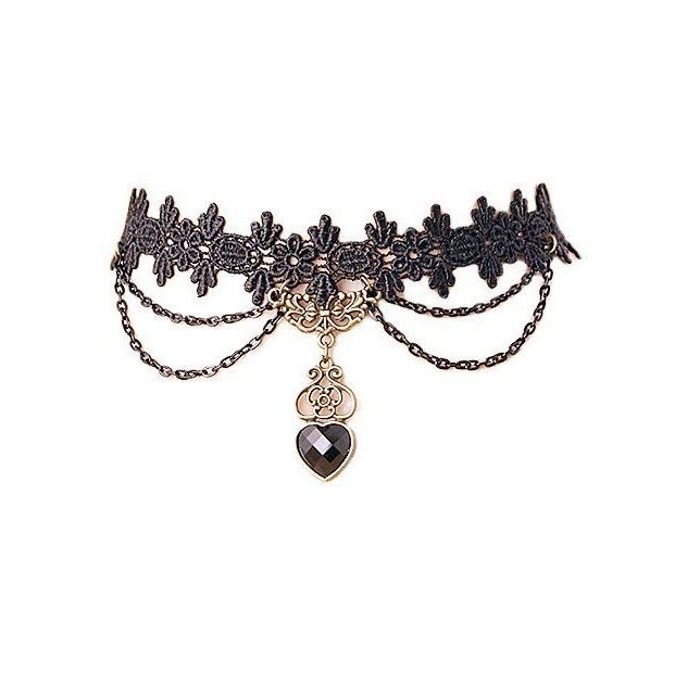 Μαύρο Crochet Choker Black Crystal Heart