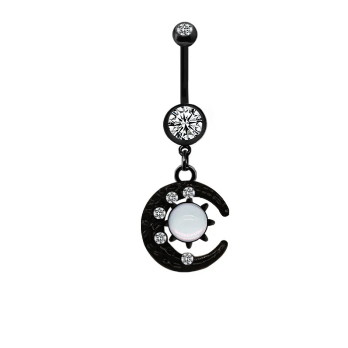 Μαύρο Ατσάλινο Σκουλαρίκι Αφαλού Opal Sun & Moon