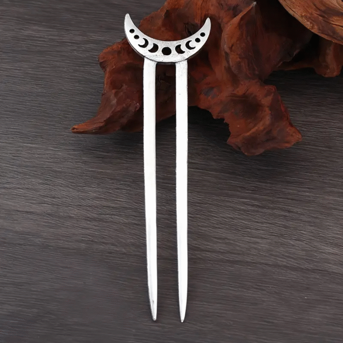 Ασημί Viking Hair Pin Crescent Moon Phases