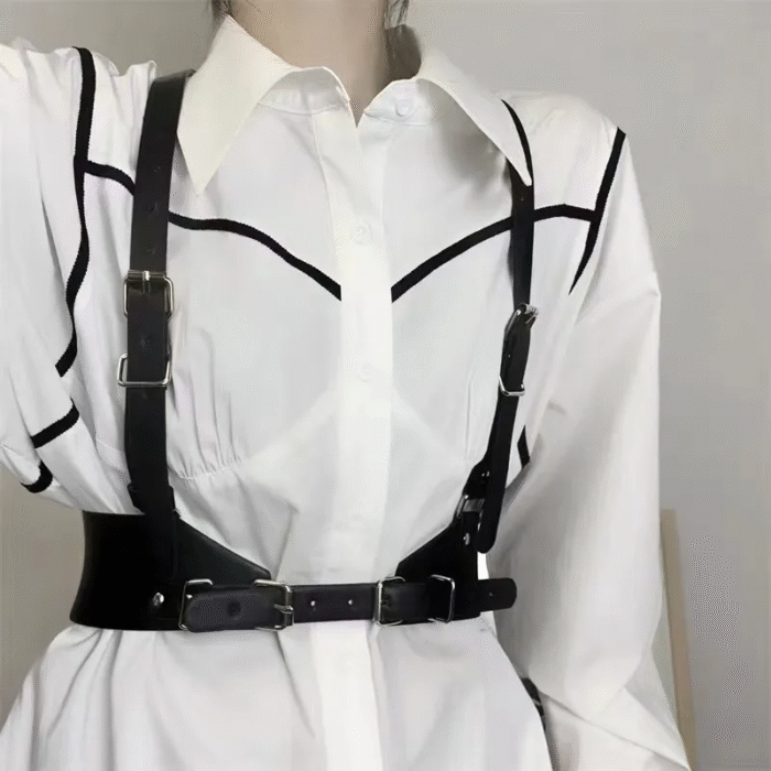 Μαύρη Ζώνη Harness με Ασημί Αγκράφες