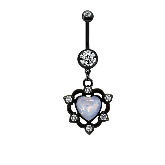 Μαύρο Ατσάλινο Σκουλαρίκι Αφαλού Gothic Opal Heart