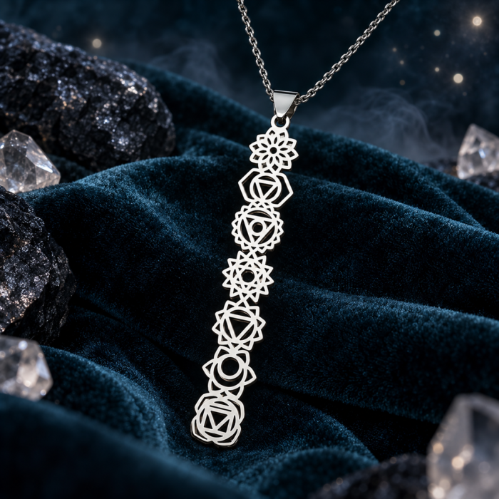 Ασημί Mystic Ατσάλινο Κολιέ Seven Gates – Seven Chakras